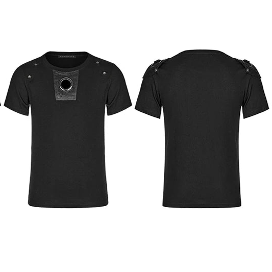 Men's Distinctive Cracked Leather Knit T-shirt