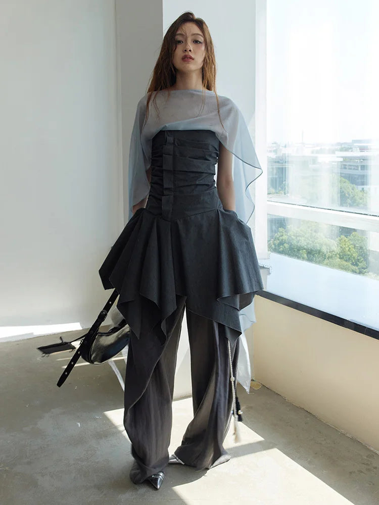Dark Gray Pleated Long Tank for Women | Blue Moon Fashion House