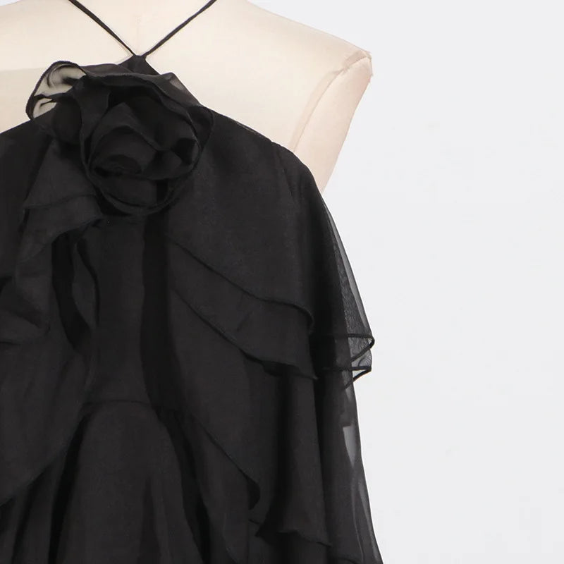 Flower Ruffles Backless Elegant Dress