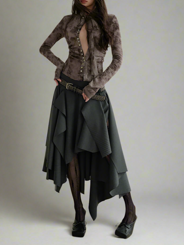 Dark Gray Burr Irregular Skirt