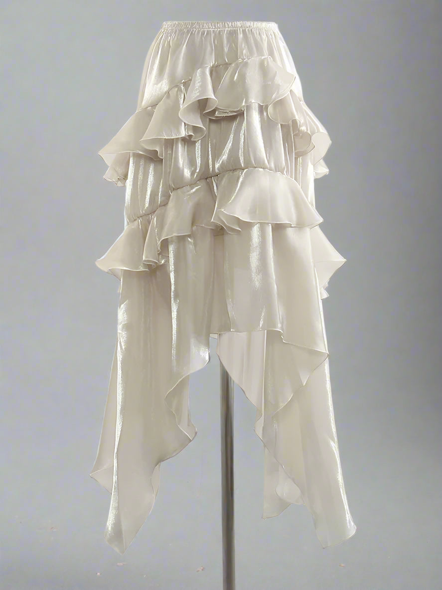 Irat Champagne Glossy Ruffles Skirt