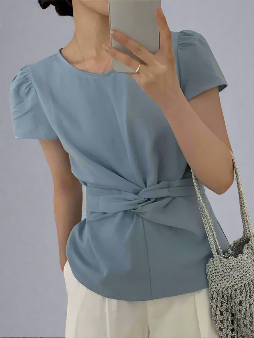 Pleated Knot Brief Blouse