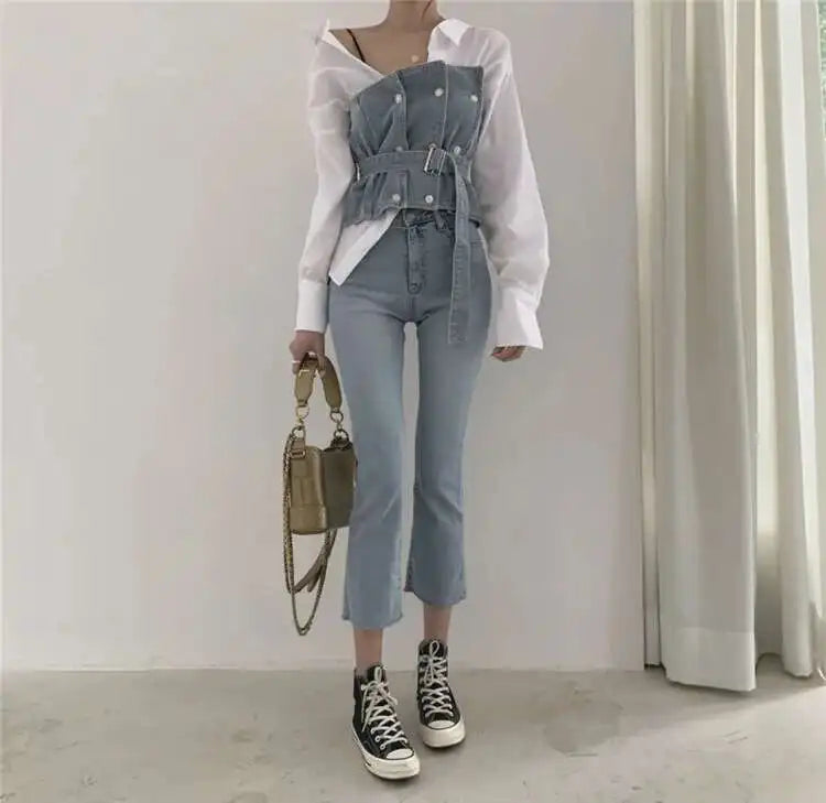 Set -Shirt and Sleeveless Denim Vest
