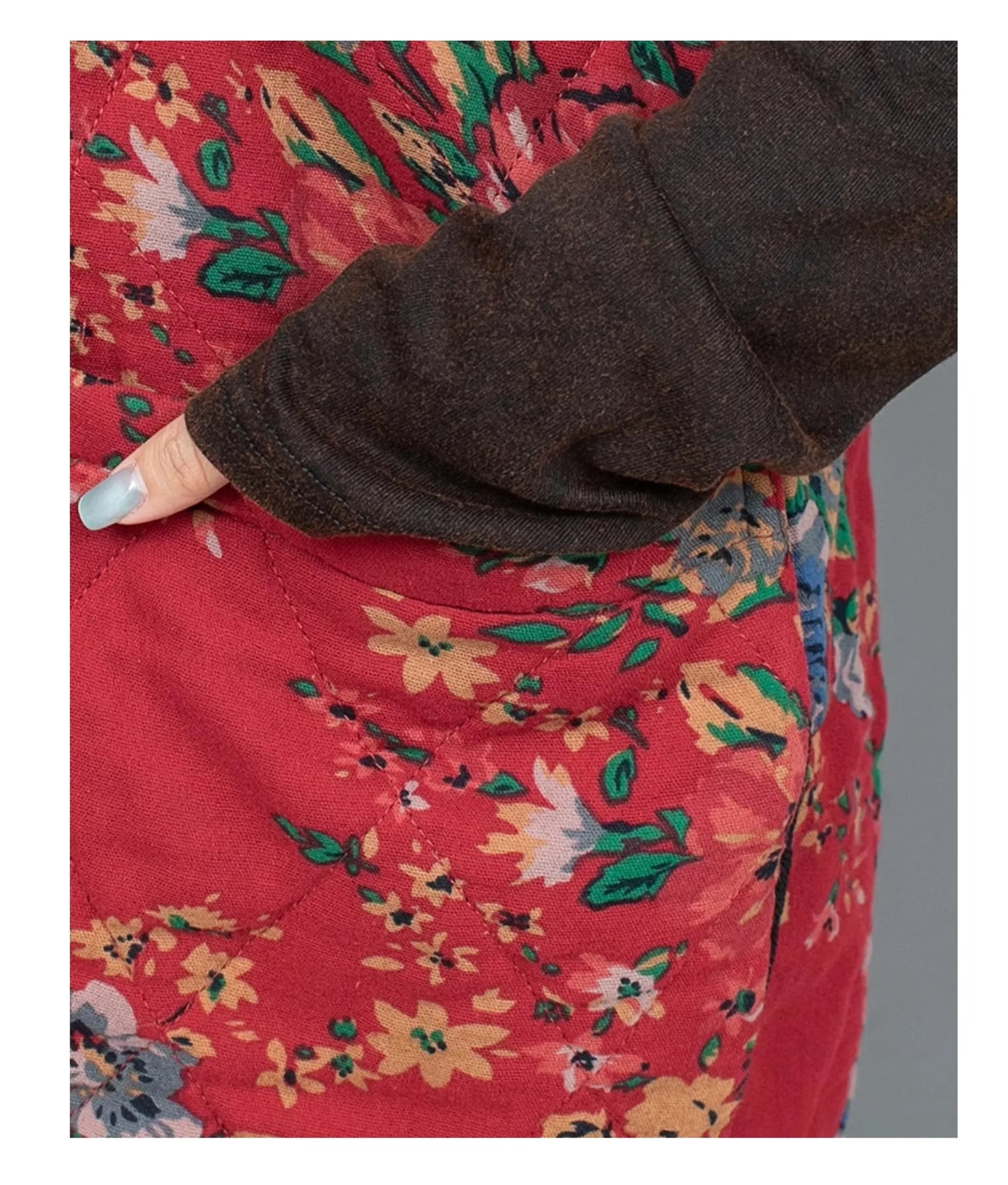2PCS Chinese Style Floral Print Padded Clothing Set Plus Size Winter Thick Pants Suit Long Style Sleeveless Coat +Trousers