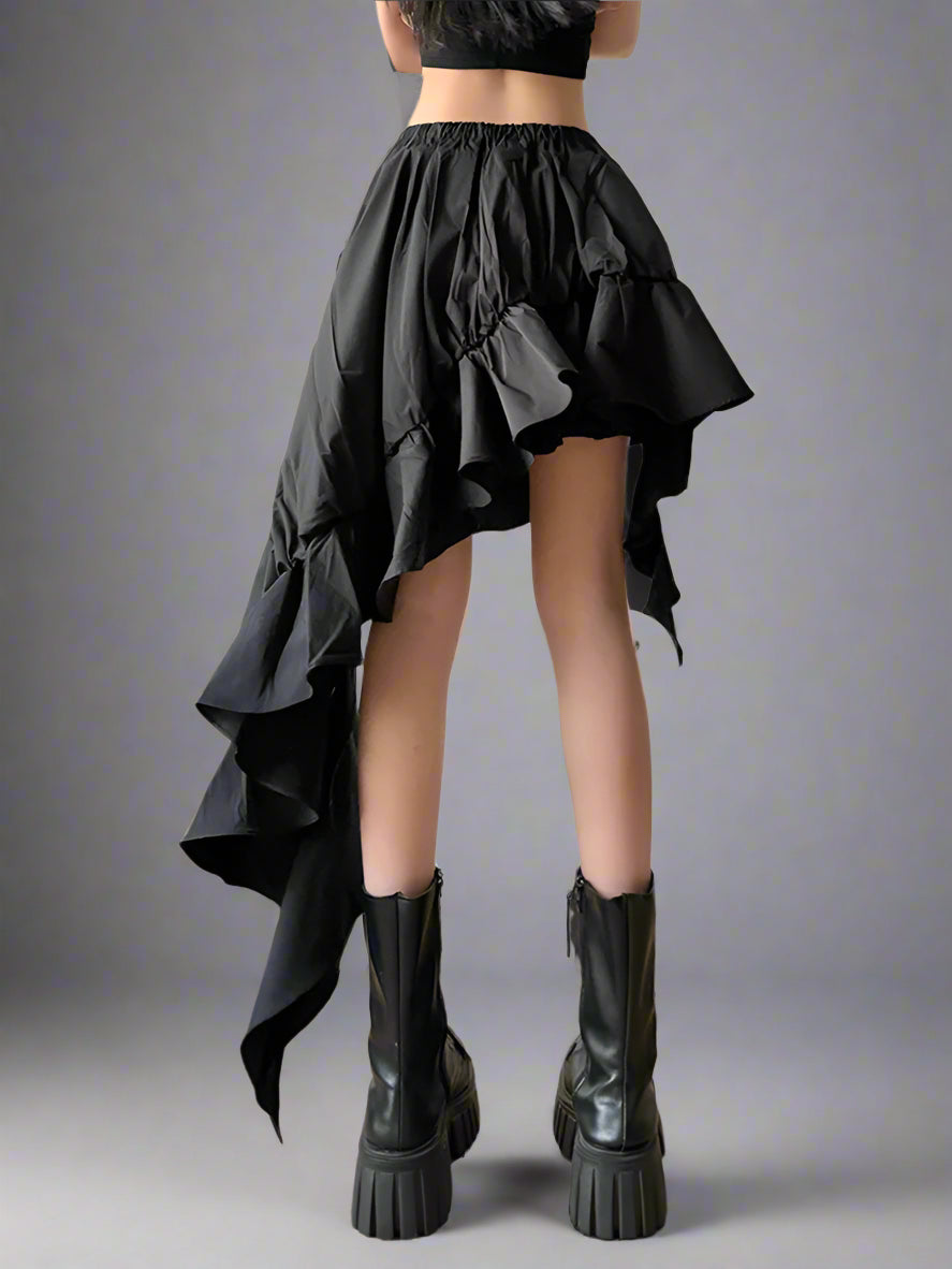 Black KN Irregular Design Ruffles Skirt