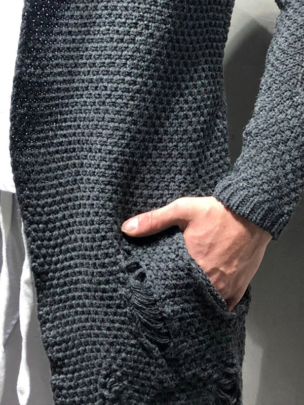 Men's Solid Color Mid-Length Loose Cardigan Knitted Jacket