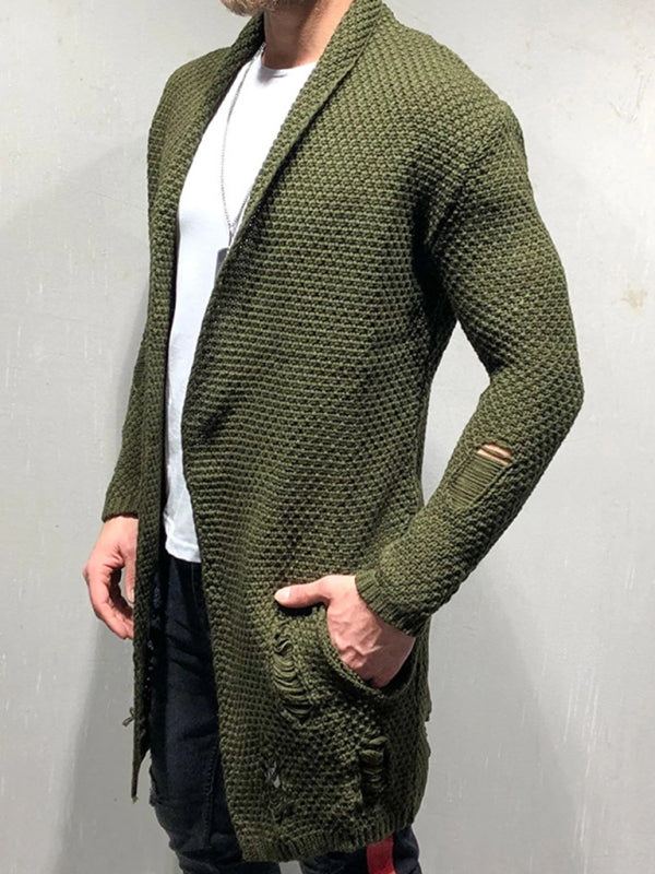 Men's Solid Color Mid-Length Loose Cardigan Knitted Jacket