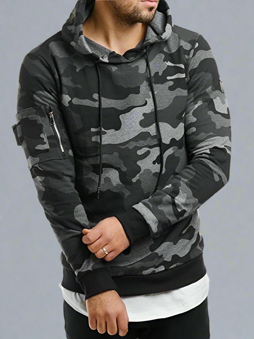 Men's Camouflage Pocket Long-Sleeved Hoodie
