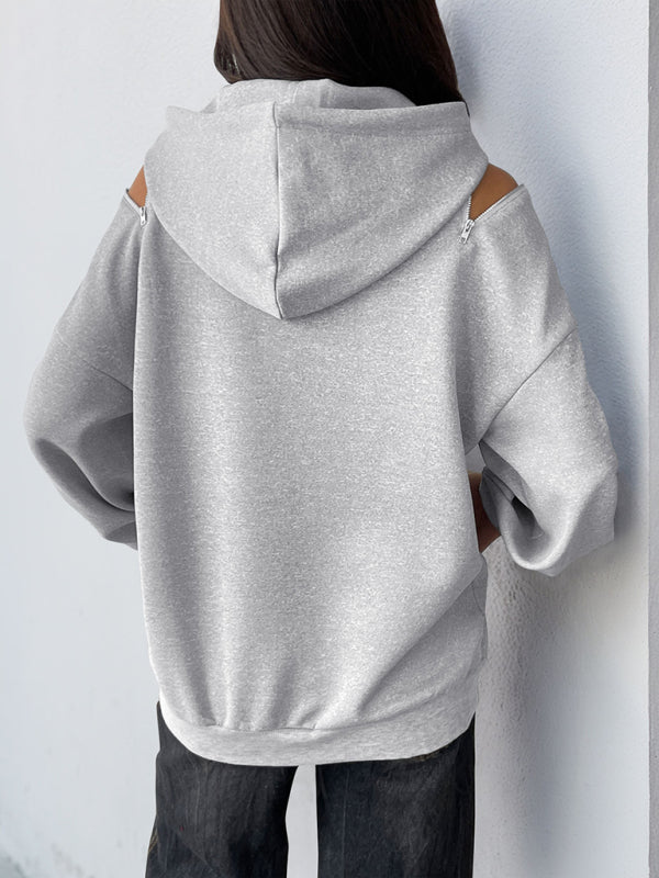 Blue Moon Fashion Long Sleeve Off-Shoulder Hooded Pullover Sweatshirt