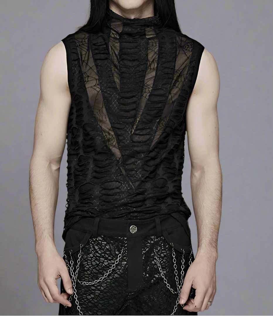 Men's Gothic Asymmetric Sharp Teeth Mesh Vest  Top