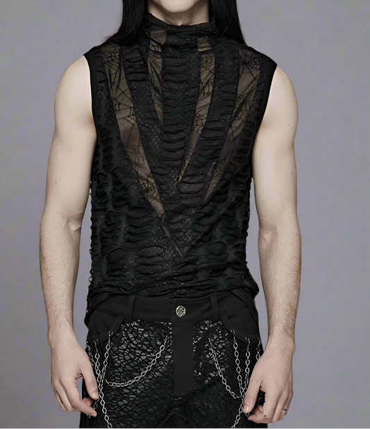 Men's Gothic Asymmetric Sharp Teeth Mesh Vest  Top