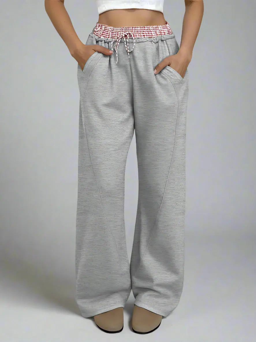 Blue Moon Fashion Contrast Color Stitching Straight Trousers