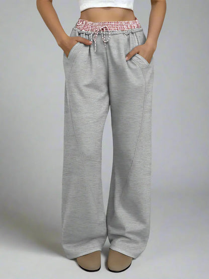 Blue Moon Fashion Contrast Color Stitching Straight Trousers