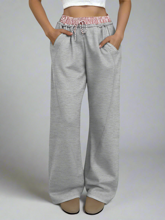 Blue Moon Fashion Contrast Color Stitching Straight Trousers