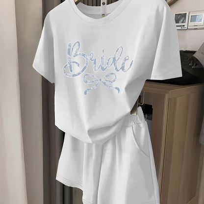 "BRIDE" Bow Print Two-Piece Set