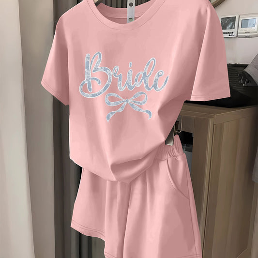 "BRIDE" Bow Print Two-Piece Set