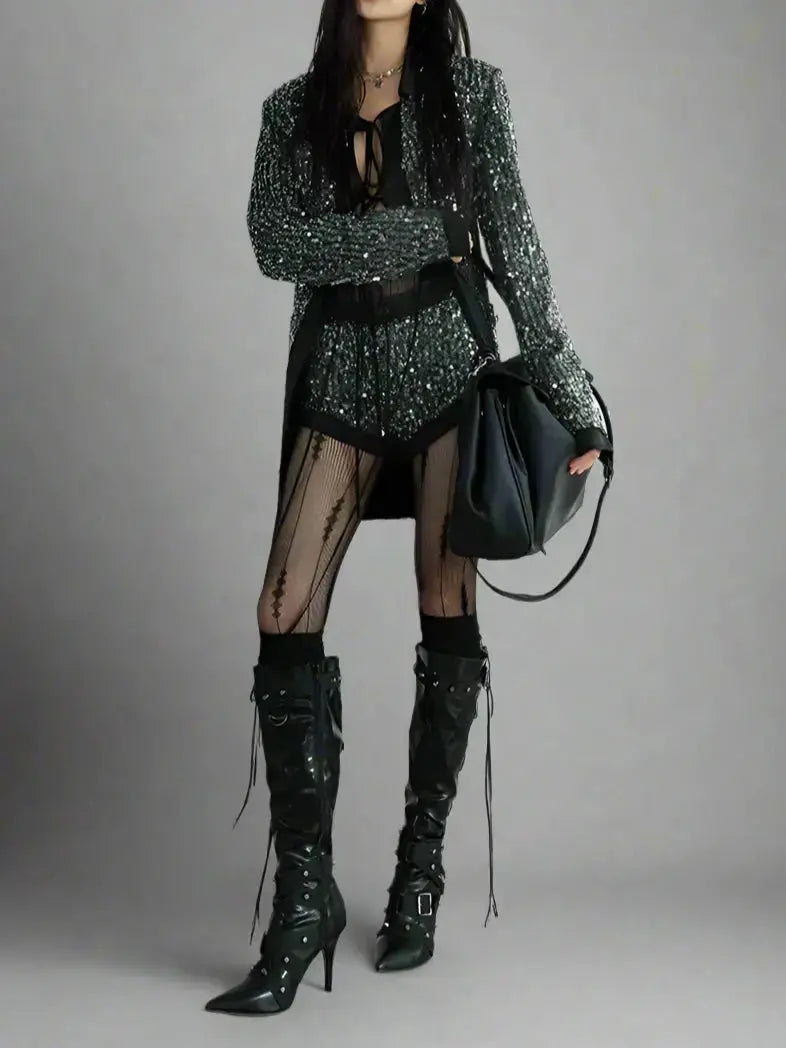 Leena Sequins Two Piece Suit Blue Moon Fashion House