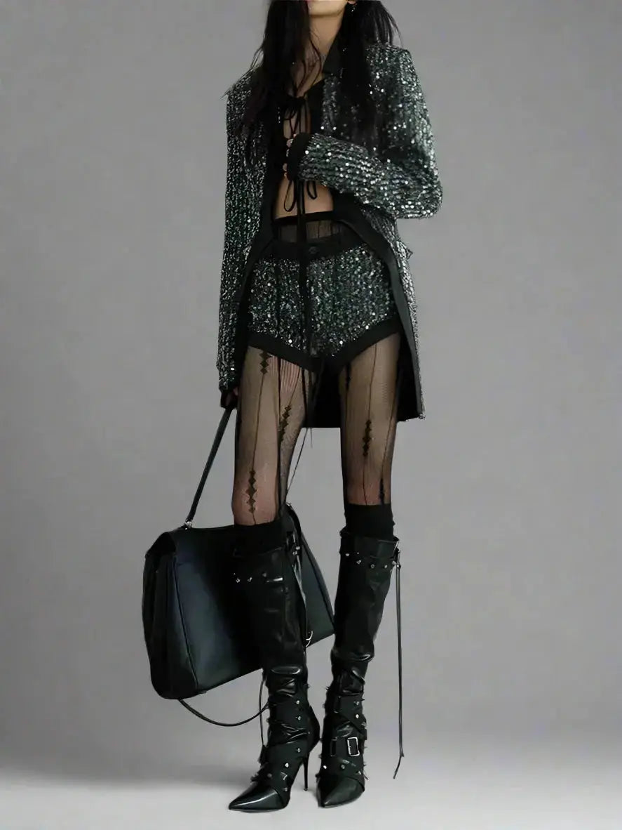 Leena Sequins Two Piece Suit Blue Moon Fashion House