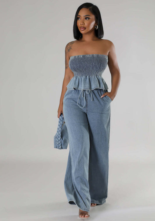 Denim  Adnoc Two Pieces  Set