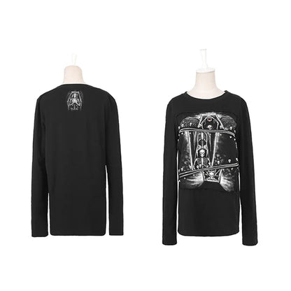 Men's Fashion Rock Casual Black 3D Printing Skull Cotton Elastic Long Top