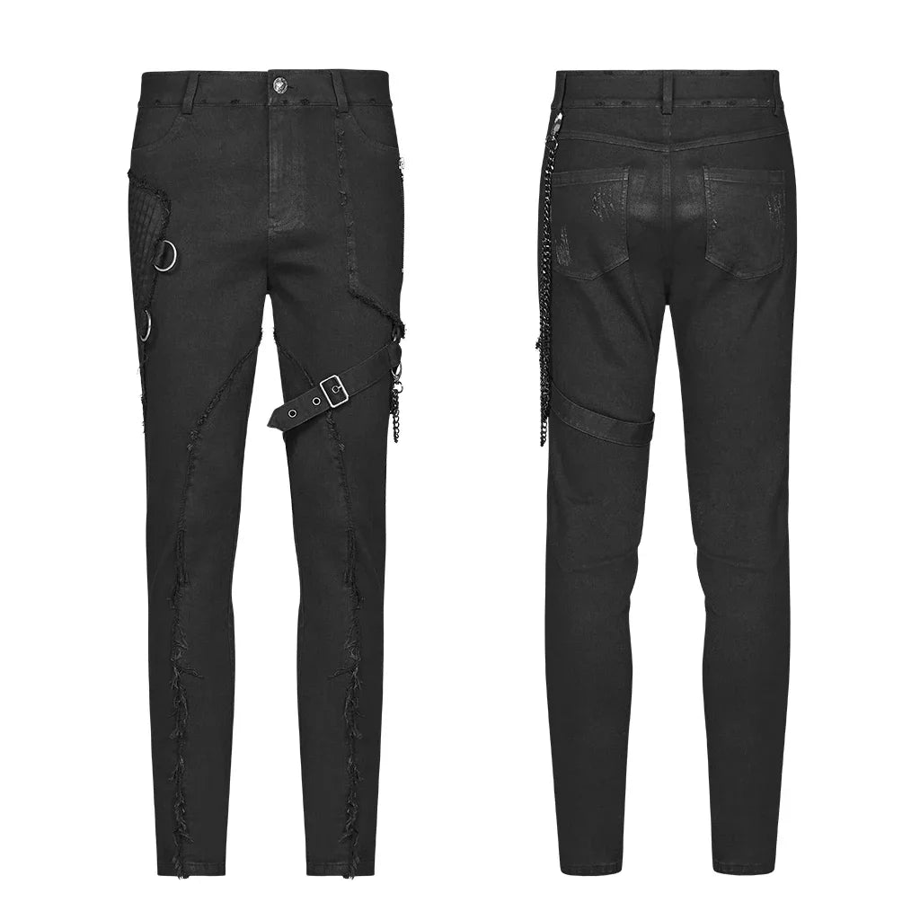 Men's  JEANS Black Elastic Wash Long Pants Gothic Fashion