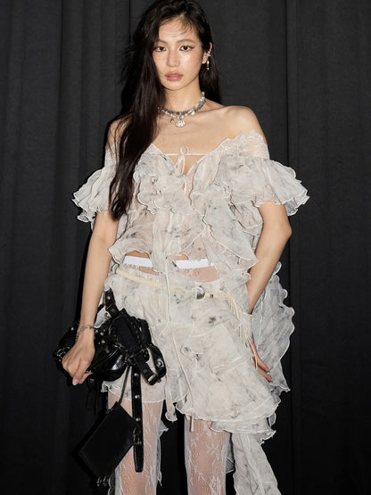 AX Beige  Ruffles Thin Blouse