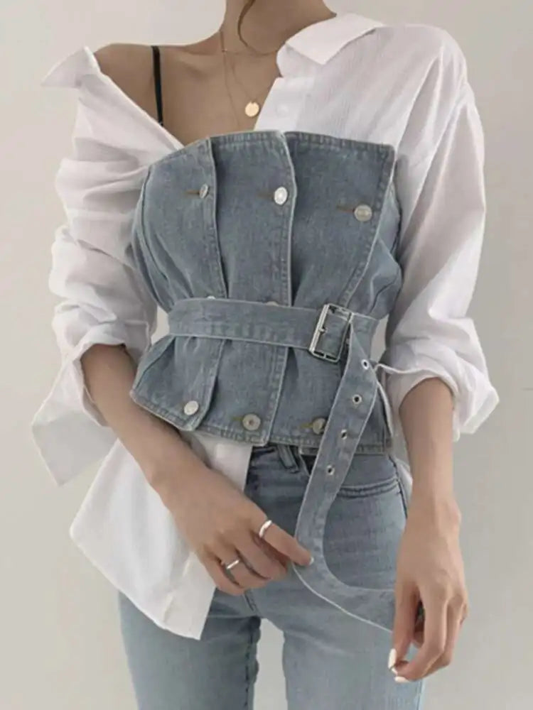Set -Shirt and  Sleeveless  Denim Vest