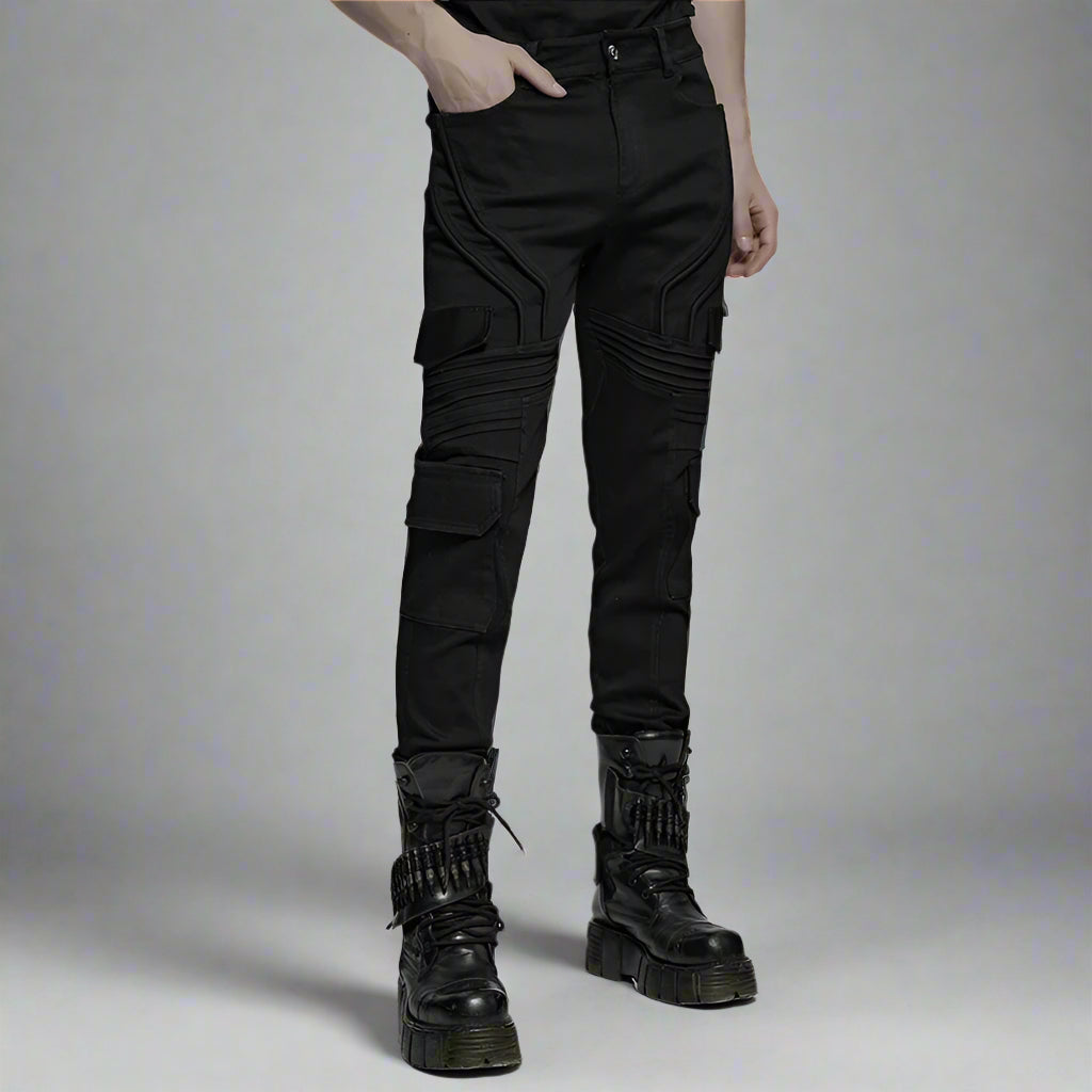 Men's Slim Denim Pants Geometric 3D Segmentation Pleats Trousers