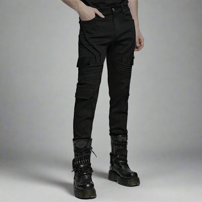 Men's Slim Denim Pants Geometric 3D Segmentation Pleats Trousers