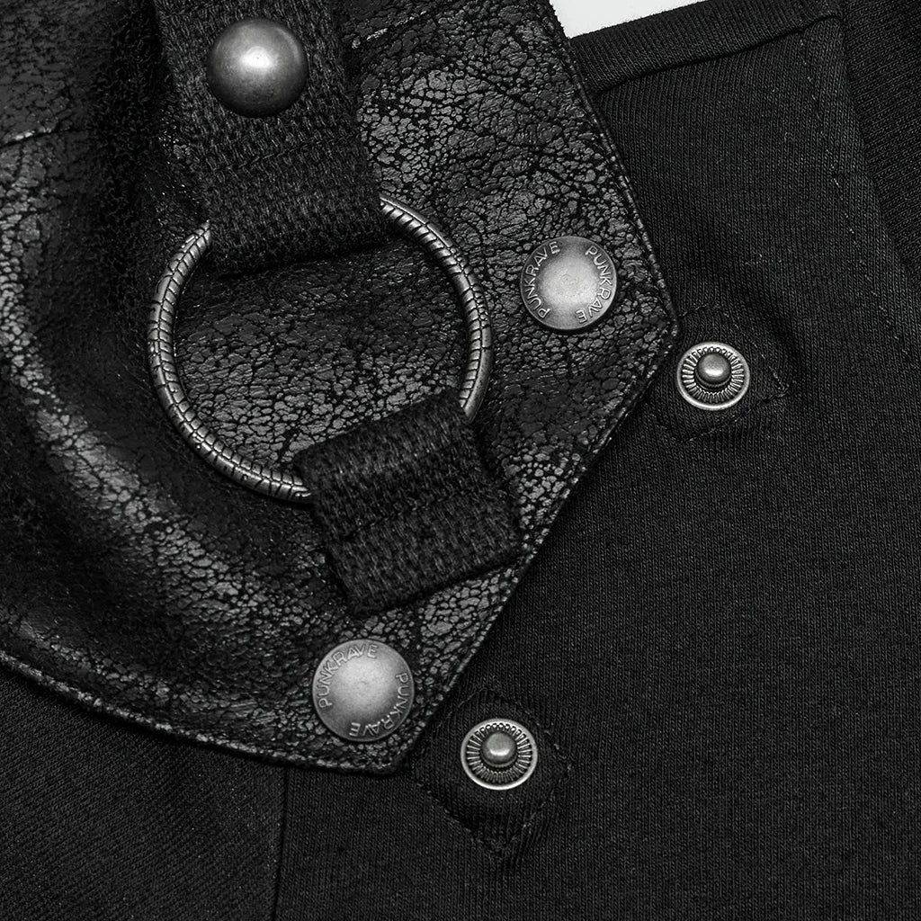 Men's  Distinctive Cracked Leather Knit T-shirt
