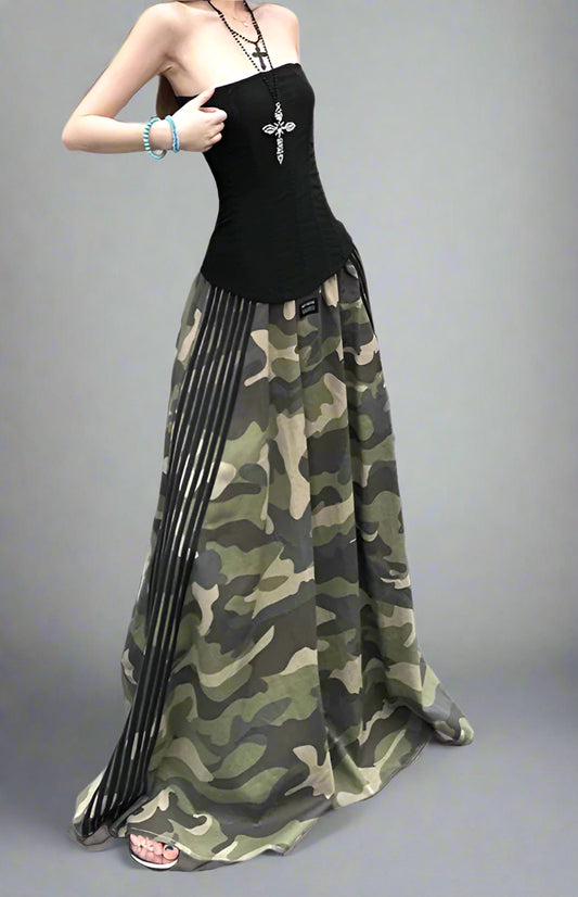 Blue moon Fashion  Retro Camouflage Print Casual Long Skirts
