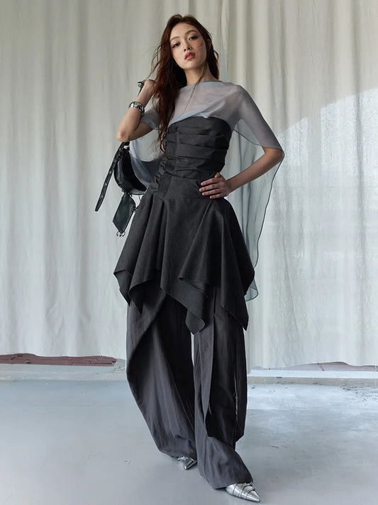 Dark Gray Pleated Long Tank for Women | Blue Moon Fashion House