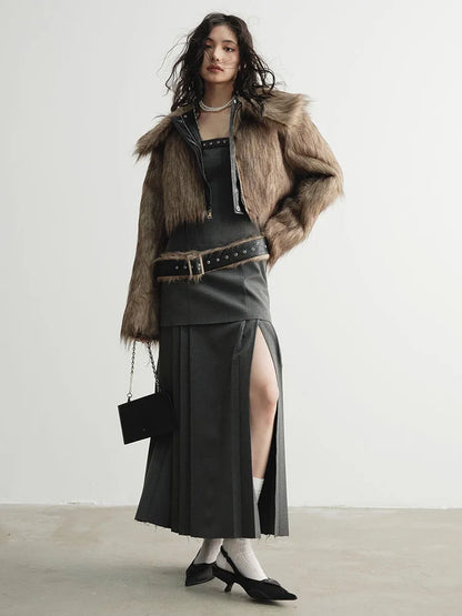 Double Wear Faux Fur Leather Jacket