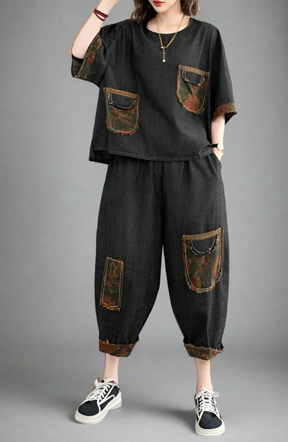 Blue Moon Fashion Women Printed Denim 2 Pieces Sets A12