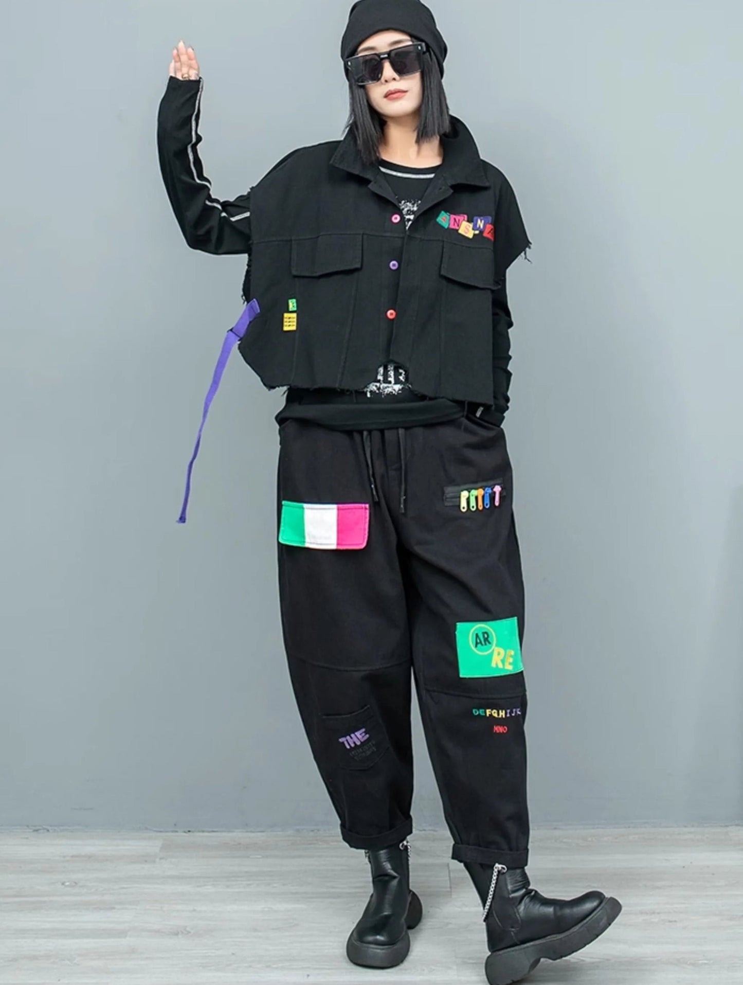 Blue Moon Fashion Suit  Embroidered Letters Two-piece Set