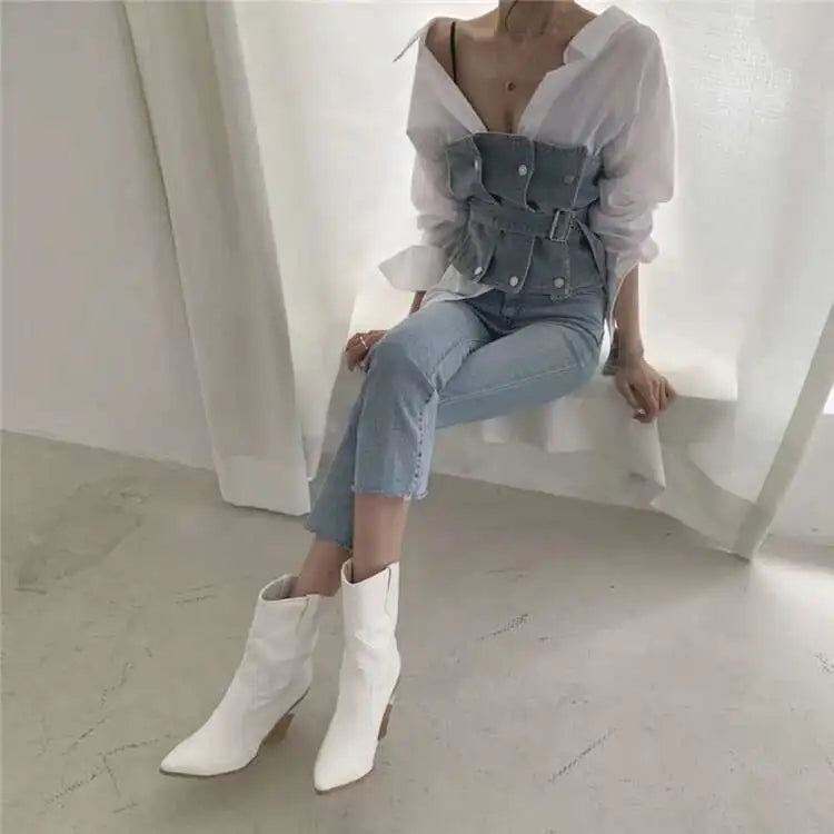 Set -Shirt and  Sleeveless  Denim Vest