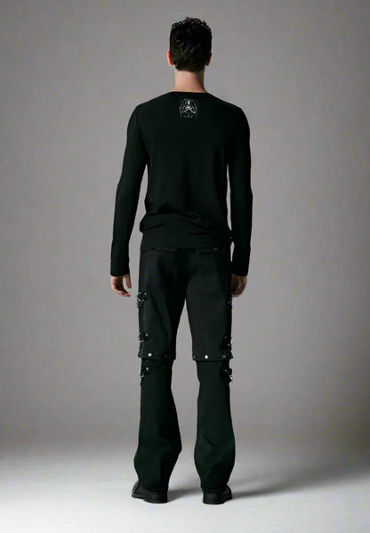 Men's Fashion Rock Casual Black 3D Printing Skull Cotton Elastic Long Top