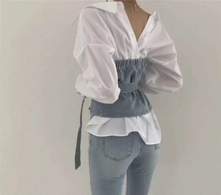 Set -Shirt and  Sleeveless  Denim Vest