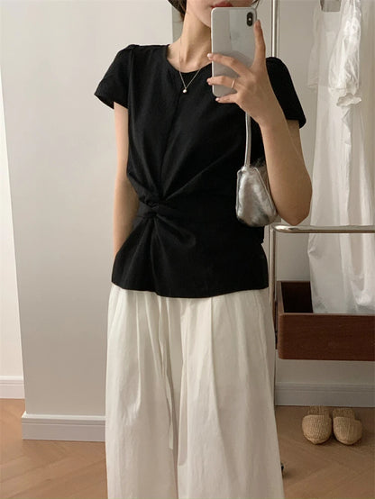 Pleated Knot Brief Blouse