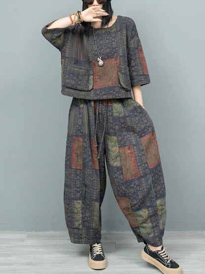 Blue Moon Fashion Ethnic Style Literary Print Two-piece Set
