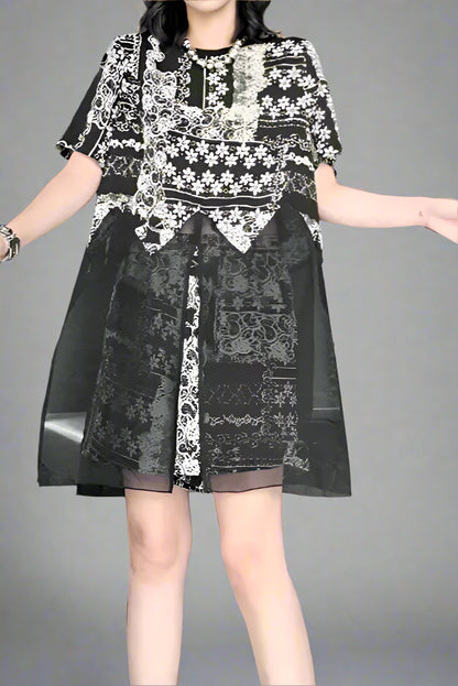 Black Organza T-shirt Print Shorts Two Piece Suit Blue Moon Fashion House