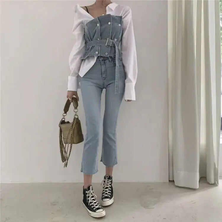 Set -Shirt and  Sleeveless  Denim Vest