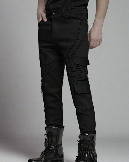 Men's Slim Denim Pants Geometric 3D Segmentation Pleats Trousers