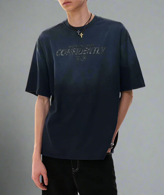 Brin Gradient Tie-dyed Letter Design T-shirt