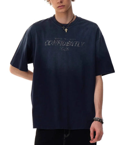 Brin Gradient Tie-dyed Letter Design T-shirt
