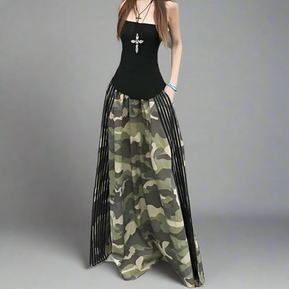 Blue moon Fashion  Retro Camouflage Print Casual Long Skirts