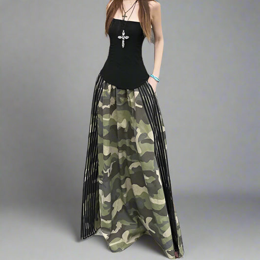 Blue moon Fashion  Retro Camouflage Print Casual Long Skirts