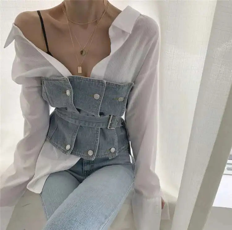 Set -Shirt and  Sleeveless  Denim Vest