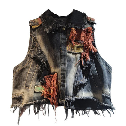 Blue Moon Fashion Vintage Women's Patchwork Burr Edge Denim Vest