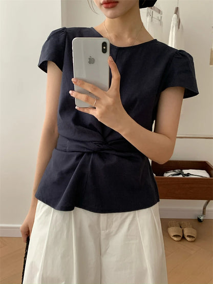 Pleated Knot Brief Blouse